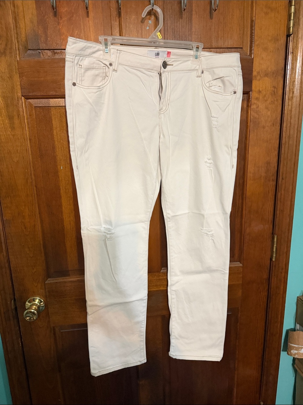 CAbi Cream Boyfriend Jeans with Subtle Distressing